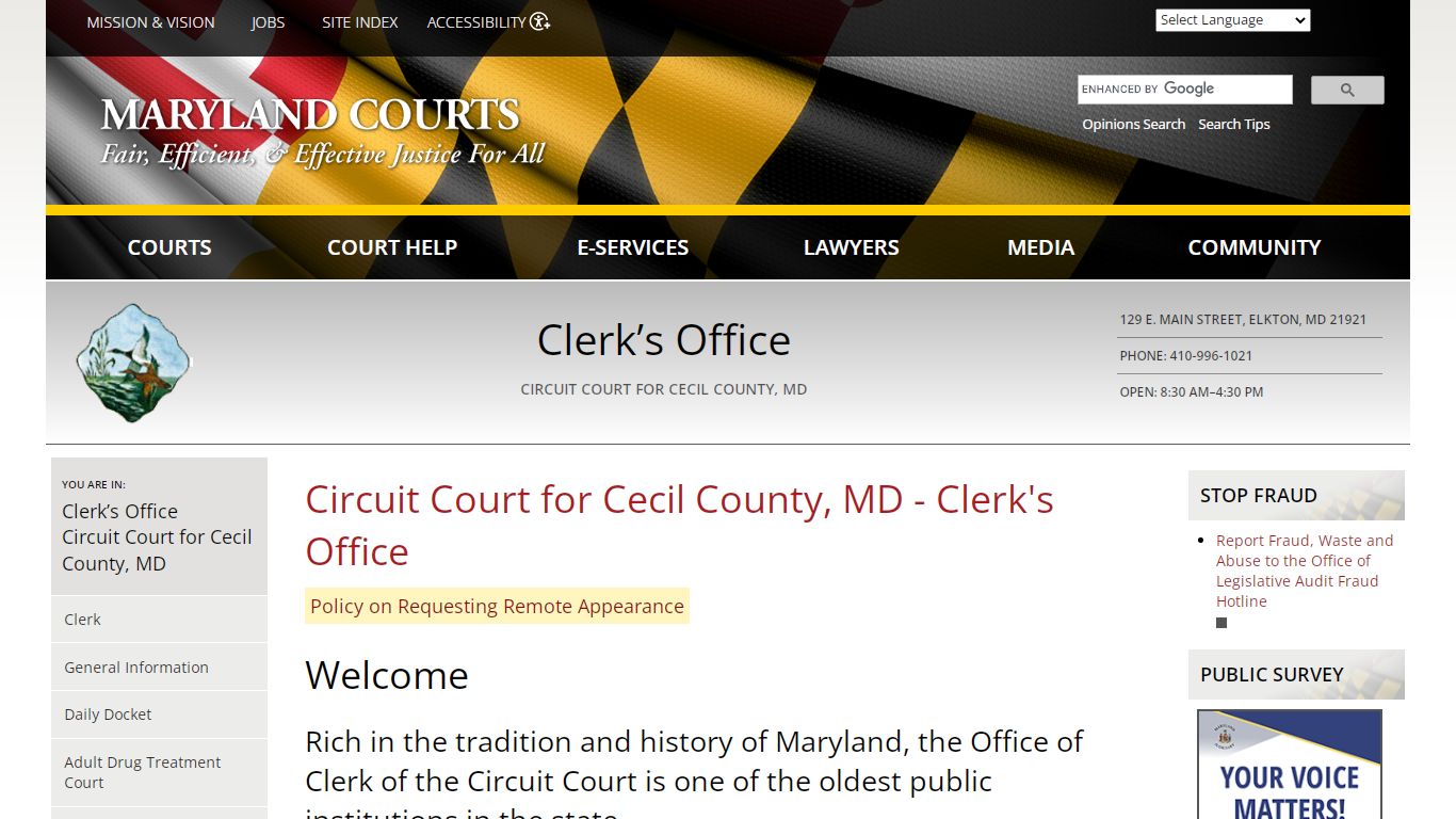 Circuit Court for Cecil County, MD - Clerk's Office